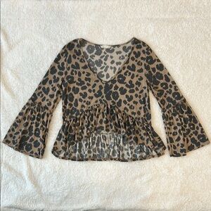 Leopard Print Bell Sleeve Top